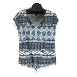 Lucky Brand Split Neck Tie Front Top Women's Large Cotton Blend Boho Summer